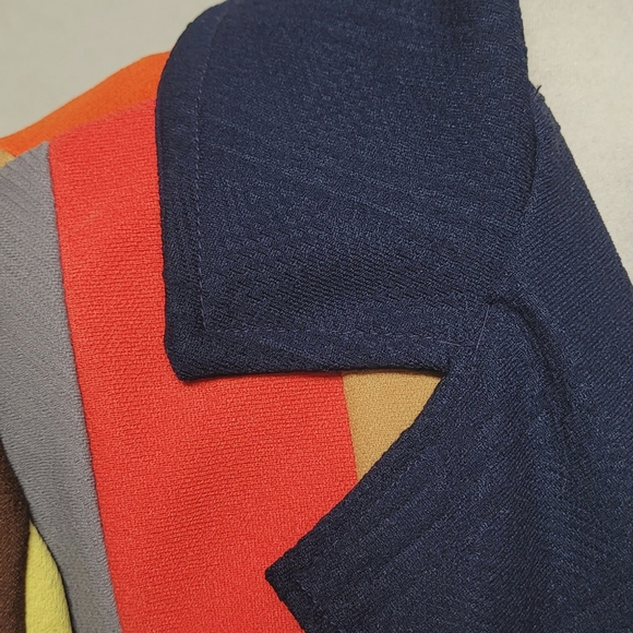 Handmade OOAK Vintage 70s Rainbow Striped Multi Paneled Open Front Blazer Jacket - Picture 6 of 16